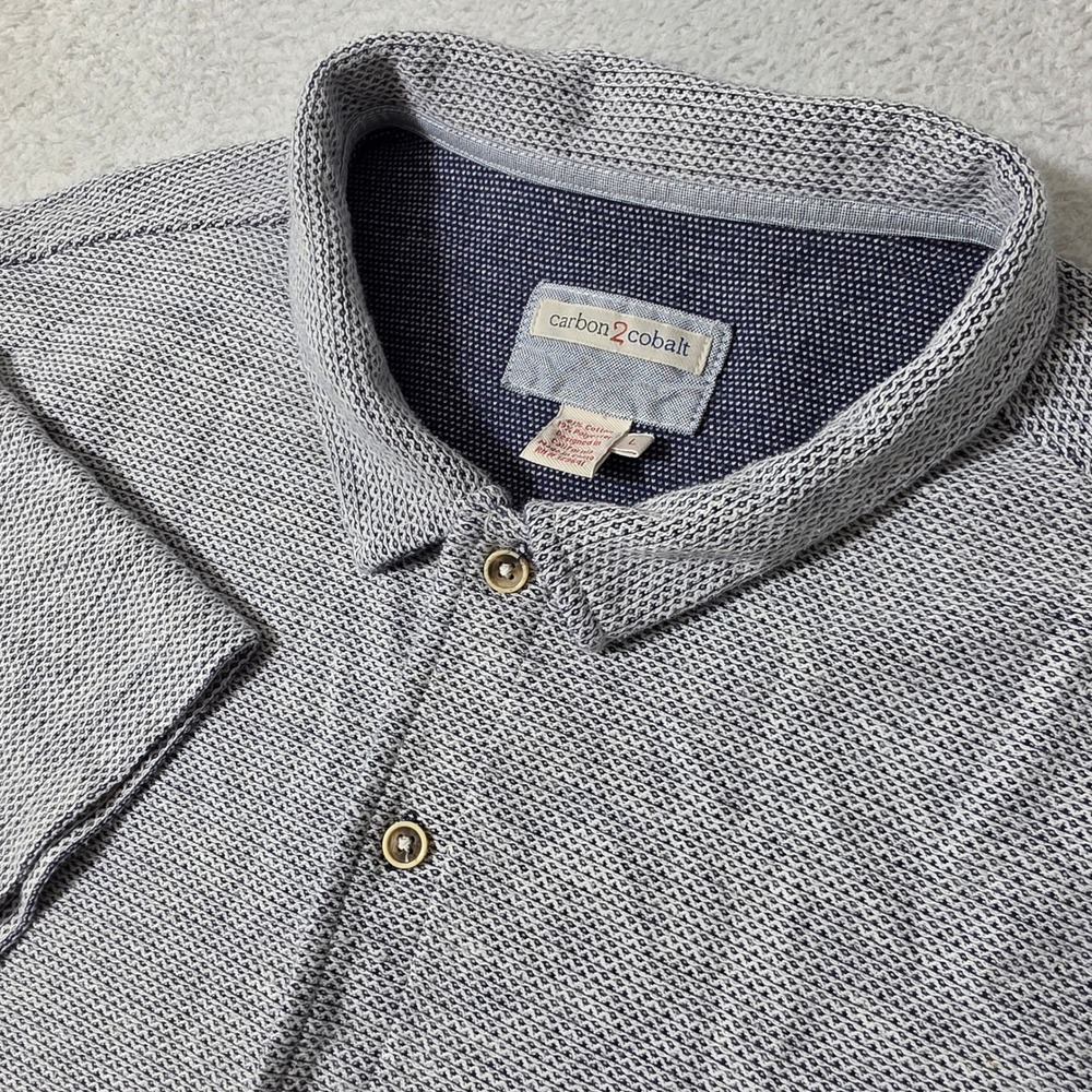 Carbon 2 Cobalt Button Down Mens L Blue Textured Knit Short Sleeve Shirt